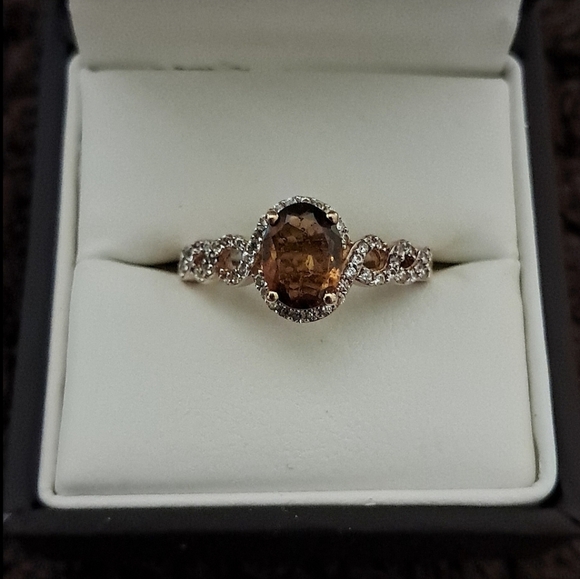 Golden Tourmaline & White Ziron Halo Enfinity style Ring. - Picture 1 of 6